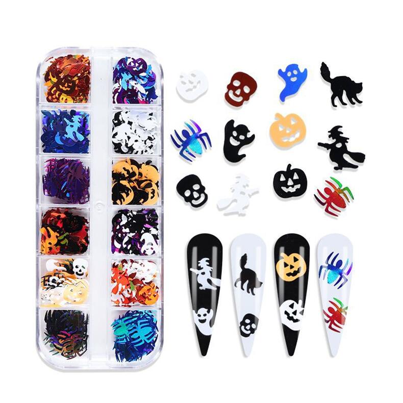 12 Grids 3D Skull Ghost Nail Paljetter