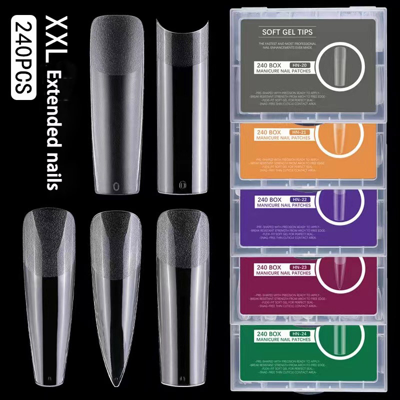Long Full Cover mjuk gel Nail Tips